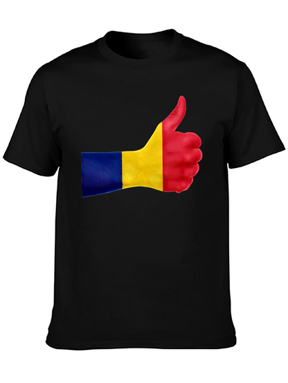 Romania Flag Thumbs Up Black T-Shirt