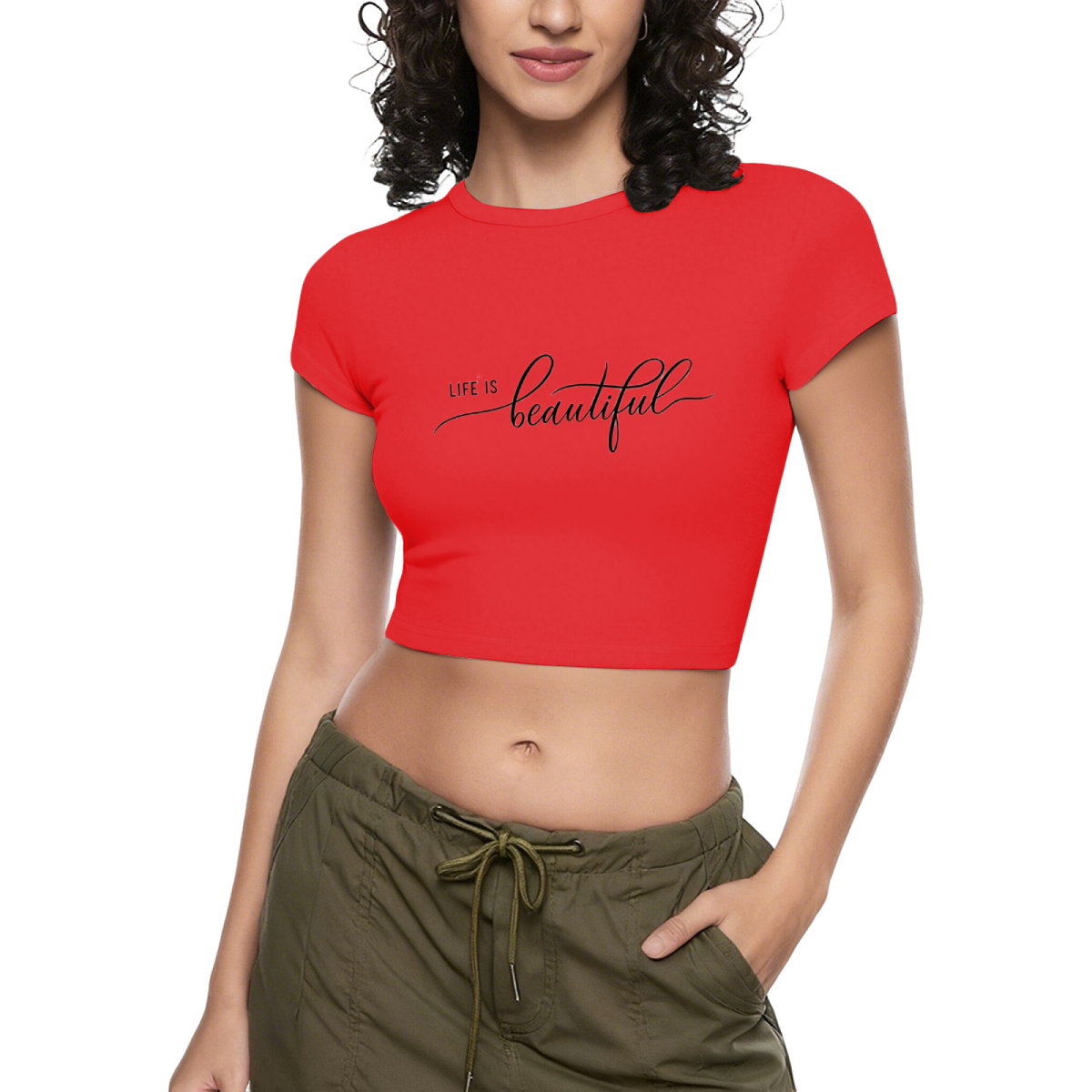 Elegant Cursive Life Is Beautiful Grey Crop Top ¨C Soft Positive Vibe Tee 15.