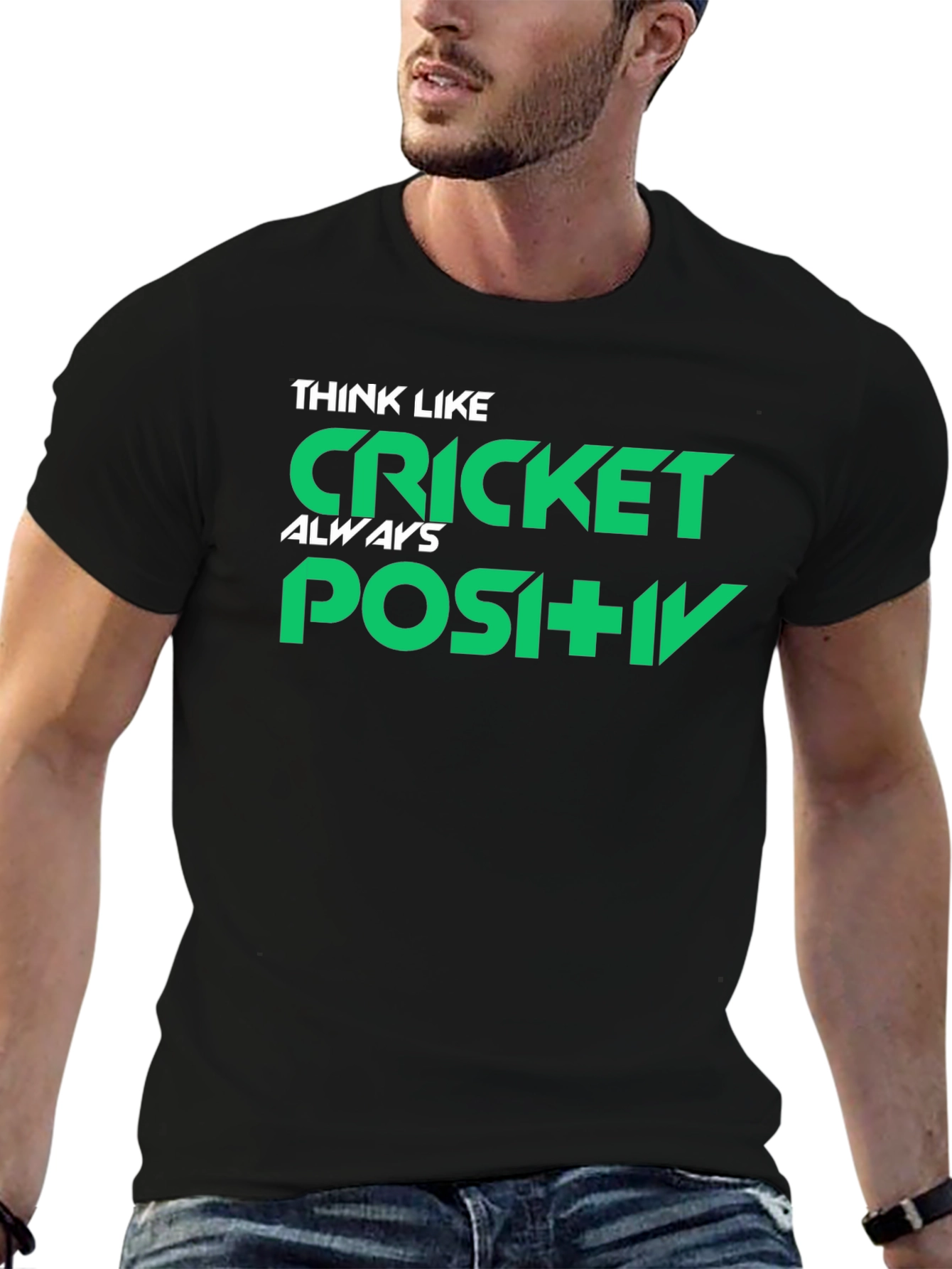 Think Like Cricket Positive Black Graphic T-Shirt