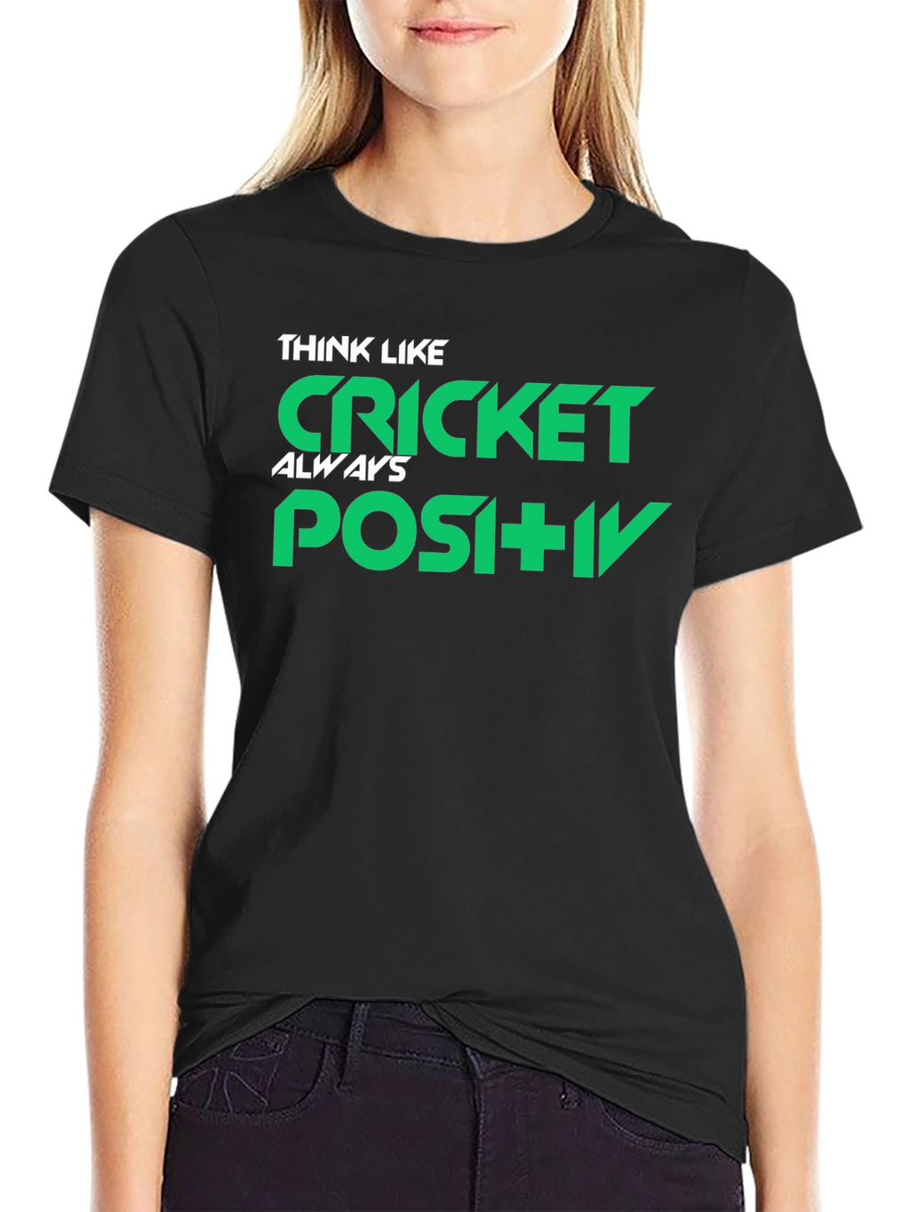 Think Like Cricket Positive Black Graphic T-Shirt