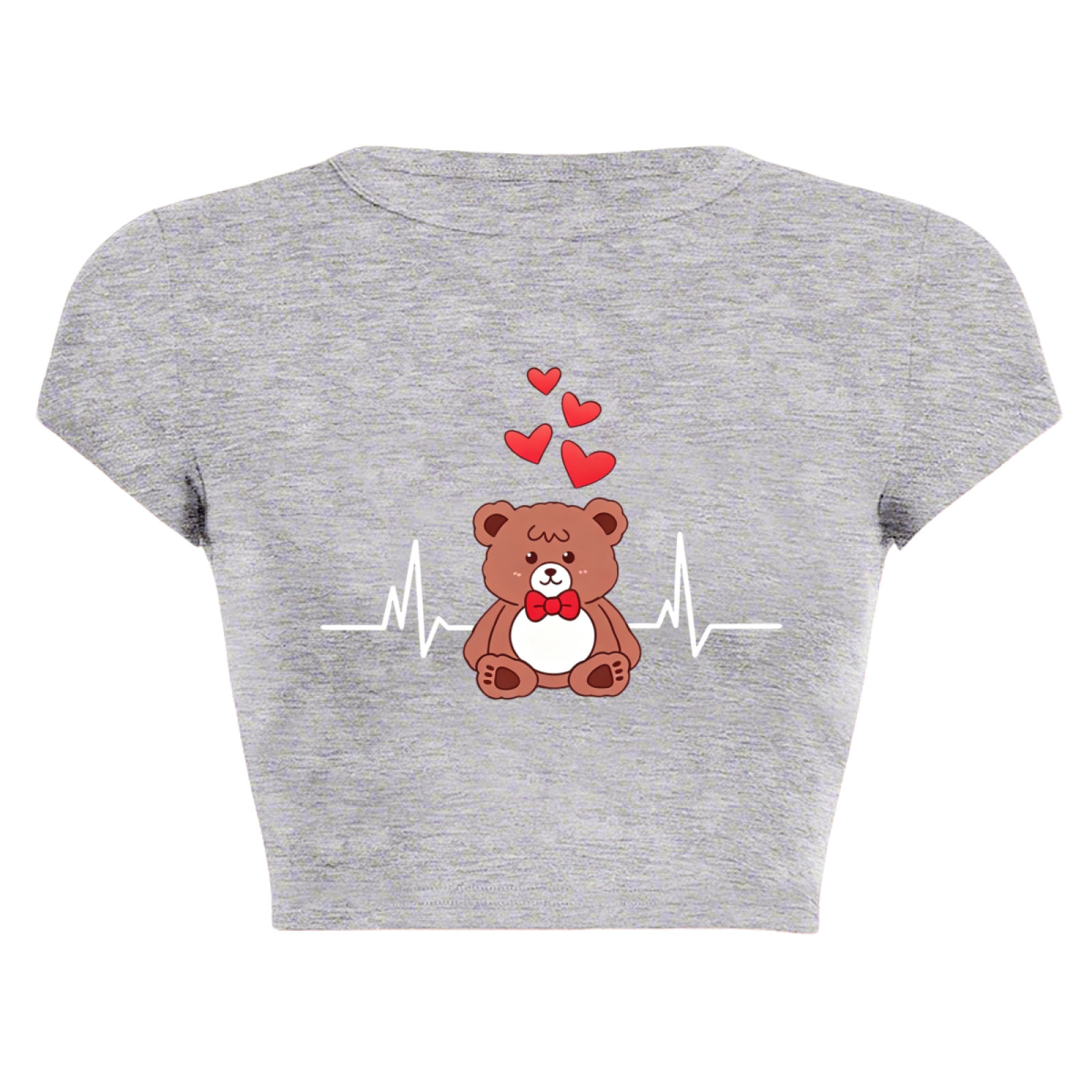 Kawaii Bear Heartbeat Love Grey Crop Tee ¨C Cute Cartoon Daily Baby Top