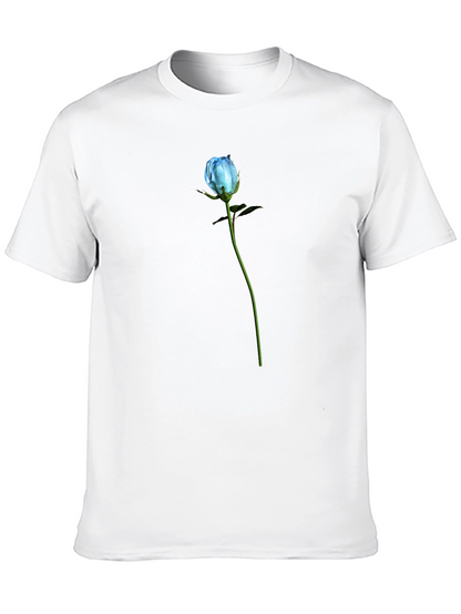 Blue Rose Graphic T-Shirt - Black Cotton Blend