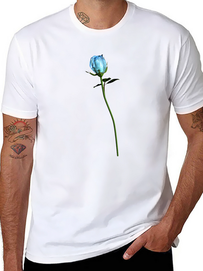 Blue Rose Graphic T-Shirt - Black Cotton Blend