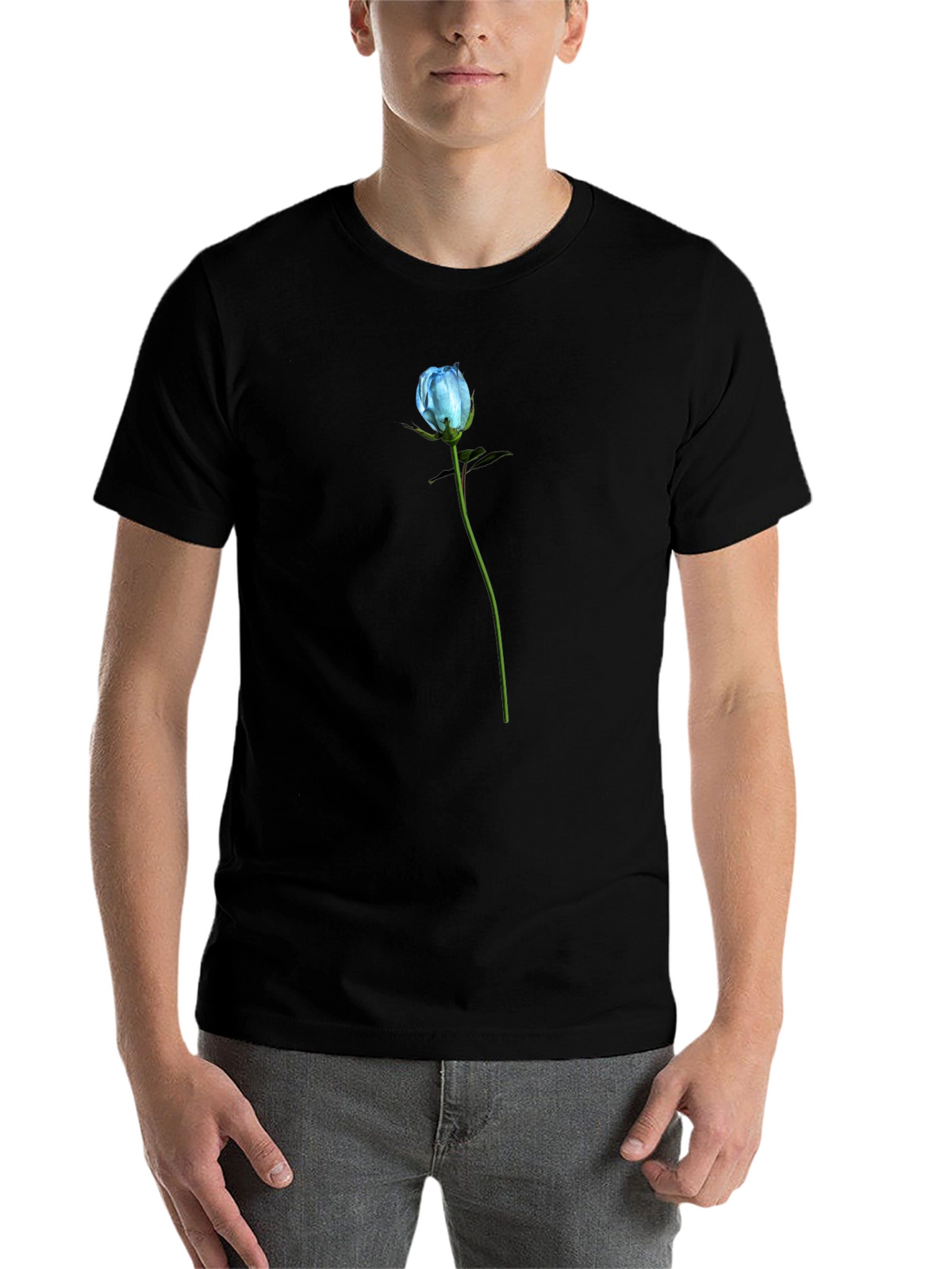Blue Rose Graphic T-Shirt - Black Cotton Blend