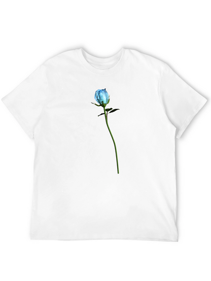 Blue Rose Graphic T-Shirt - Black Cotton Blend