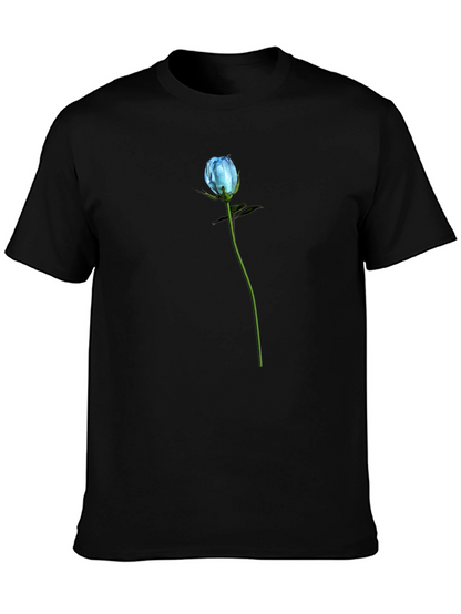 Blue Rose Graphic T-Shirt - Black Cotton Blend