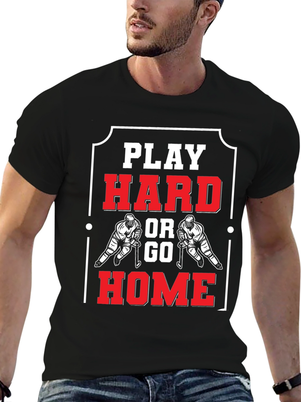 Play Hard Hockey T-Shirt - Black Cotton Graphic Tee