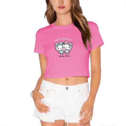 Happy Birthday Hello Kitty Twins Red Cropped Graphic Tee