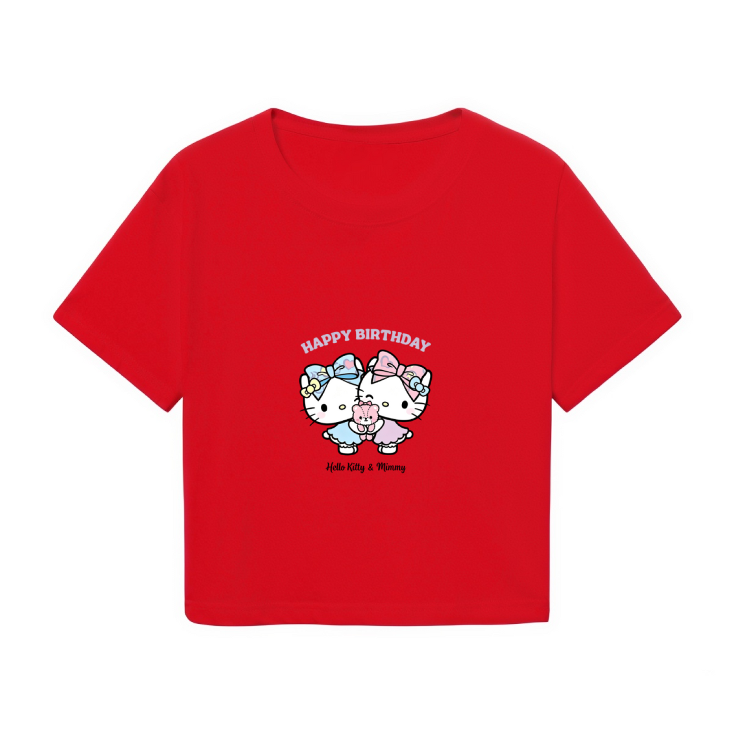 Happy Birthday Hello Kitty Twins Red Cropped Graphic Tee
