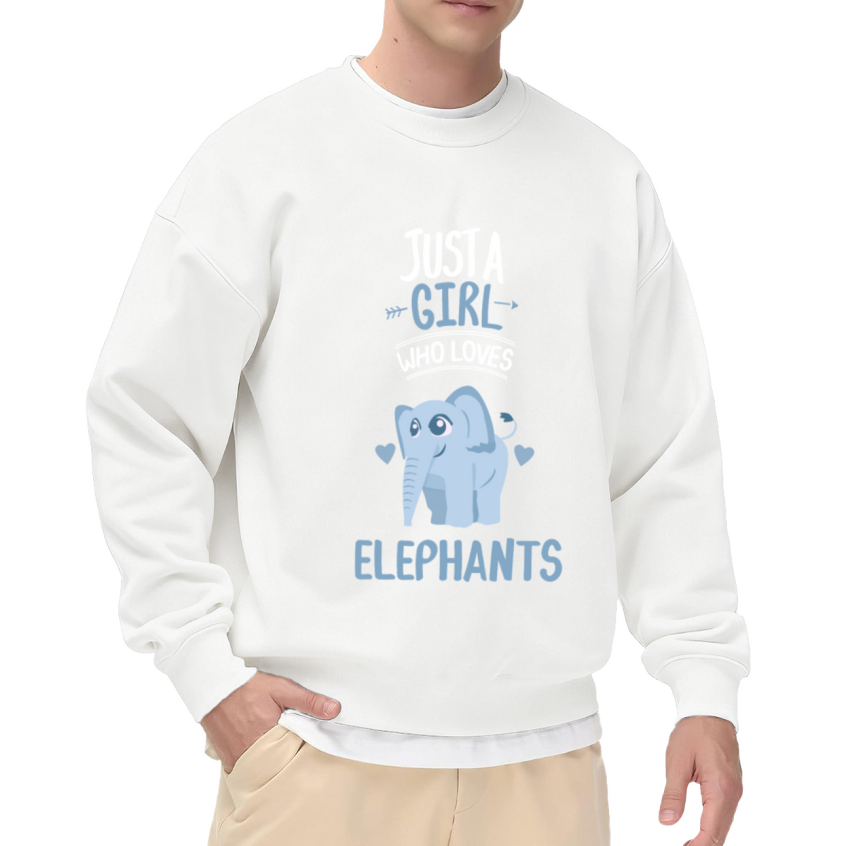 Just A Girl Who Loves Elephants Crewneck Sweatshirt - Cute Blue Elephant Graphic, Animal Lover Gift Pullover