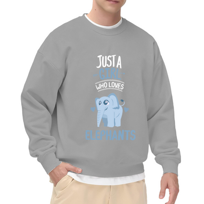 Just A Girl Who Loves Elephants Crewneck Sweatshirt - Cute Blue Elephant Graphic, Animal Lover Gift Pullover