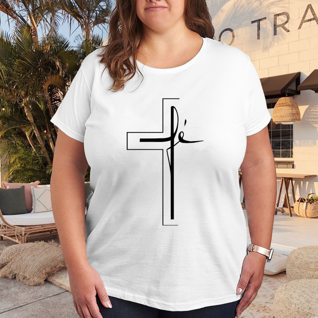Minimalist Line Art Faith Cross Religious Inspirational Women¡¯s Tee