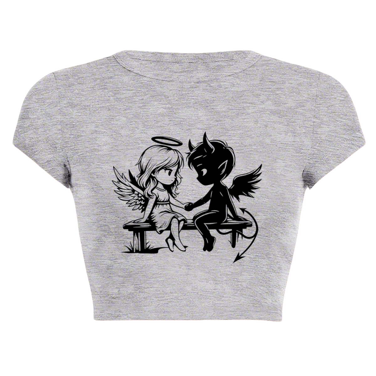Daisy Love Heart Minimal Line Art Black Slim Crop Tee