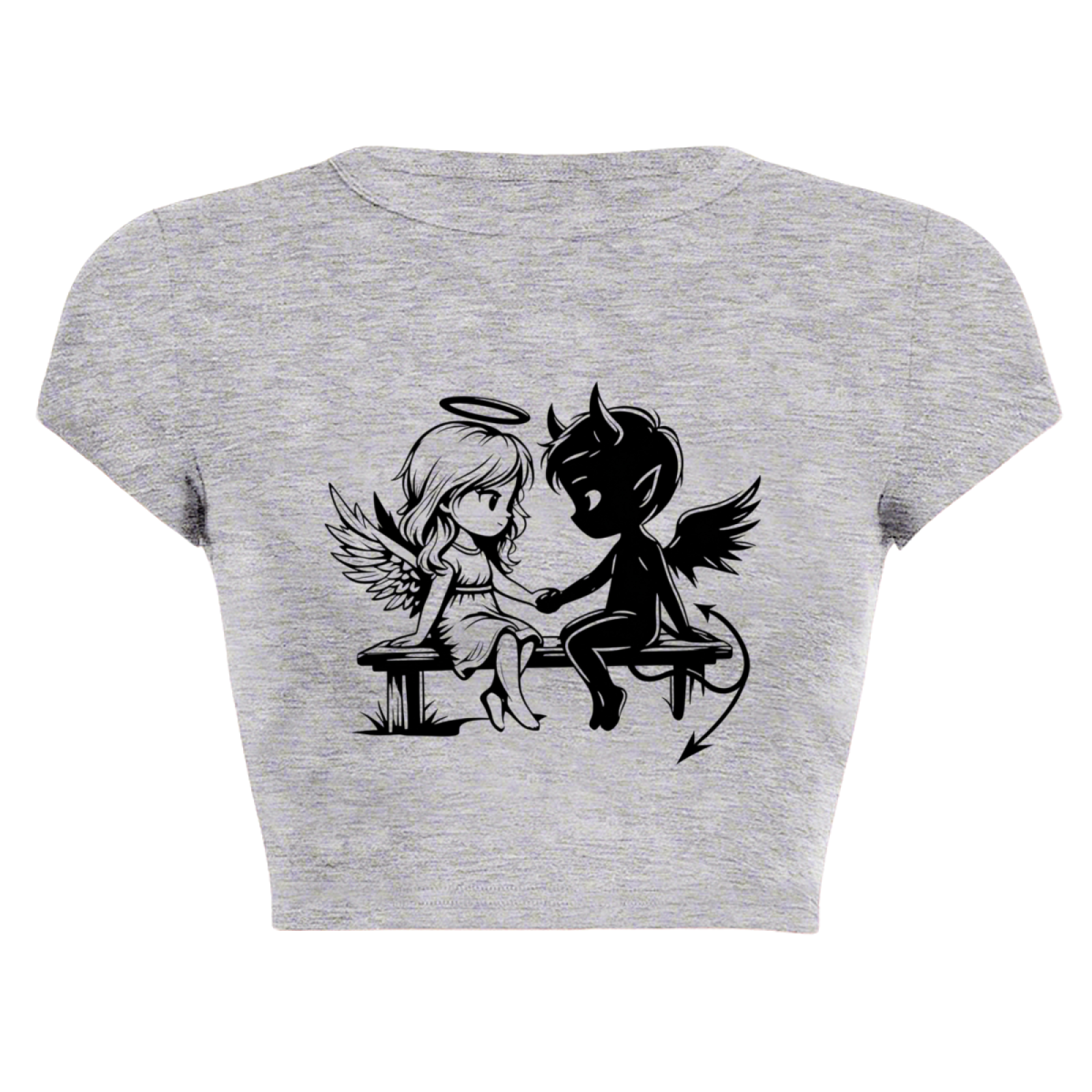 Daisy Love Heart Minimal Line Art Black Slim Crop Tee