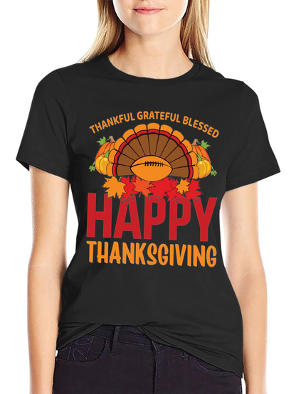 Thankful Grateful Blessed Happy Thanksgiving T-Shirt