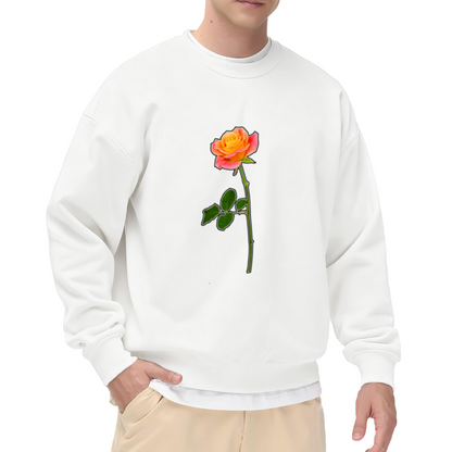 Single Rose Stem Sweatshirt | Hand-Drawn Botanical Floral Graphic Crewneck, Minimalist Flower Pullover Top, Rose Lover Gift for Women