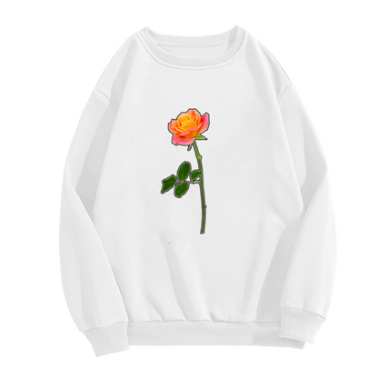 Single Rose Stem Sweatshirt | Hand-Drawn Botanical Floral Graphic Crewneck, Minimalist Flower Pullover Top, Rose Lover Gift for Women