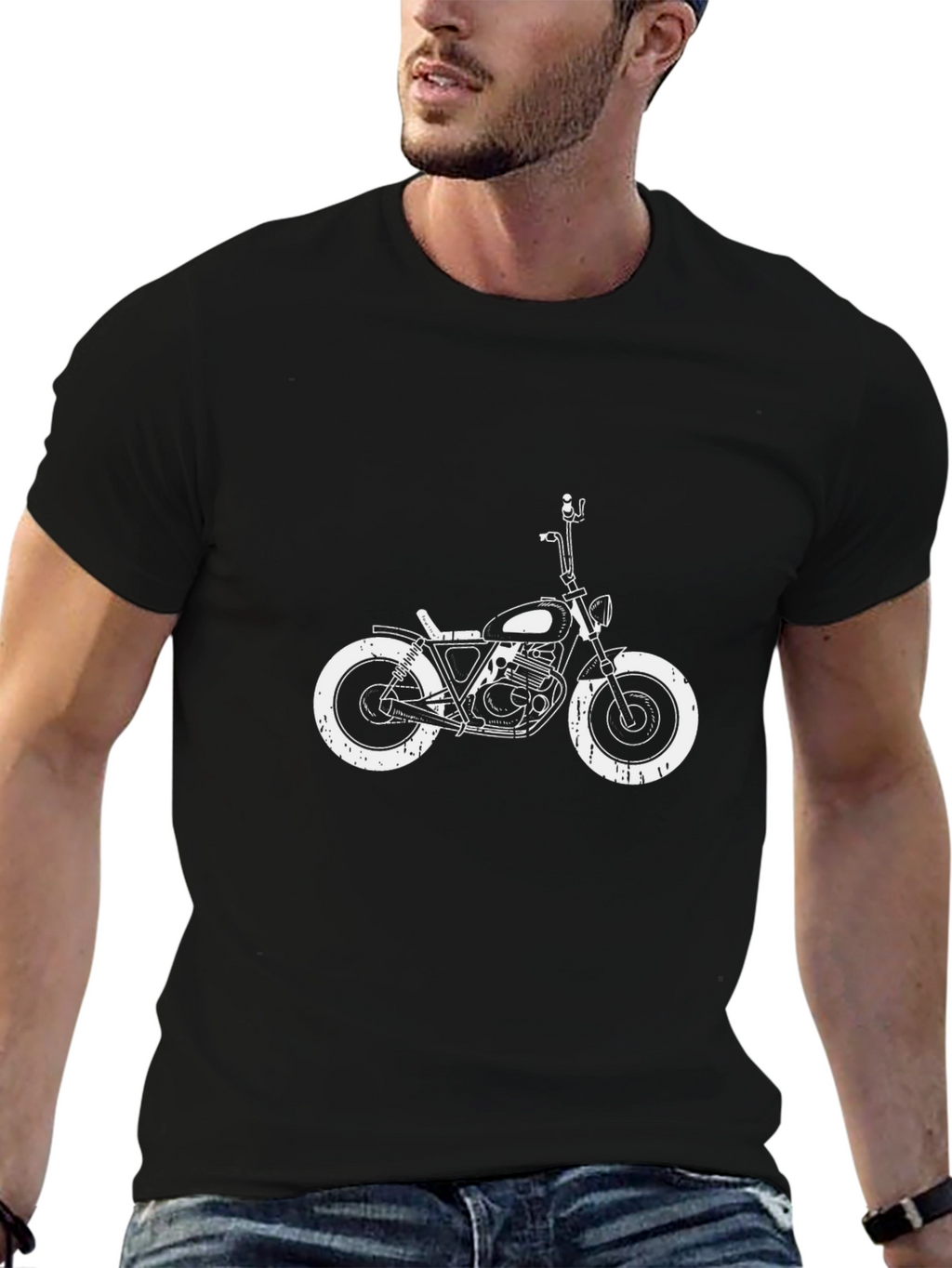 Motorcycle Graphic Tee - Black Cotton T-Shirt