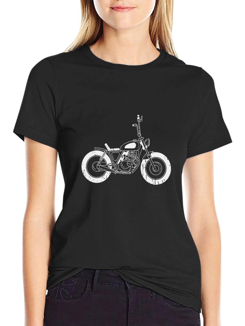 Motorcycle Graphic Tee - Black Cotton T-Shirt