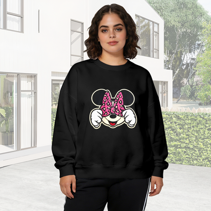 Trendy Leopard Bow Minnie Mouse Black Crewneck Sweatshirt