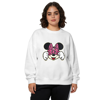 Trendy Leopard Bow Minnie Mouse Black Crewneck Sweatshirt