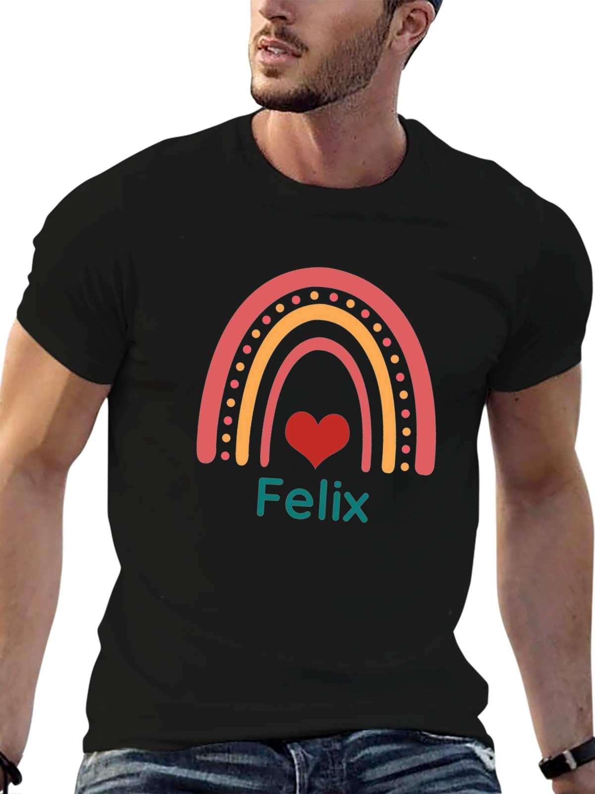 Felix Rainbow Heart T-Shirt - Personalized Gift