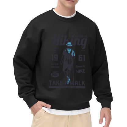 Born To Hike Sweatshirt | Vintage Hiker With Backpack Graphic Crewneck, Life Is An Adventure Pullover Top, Outdoor Camping Gift for Men Women