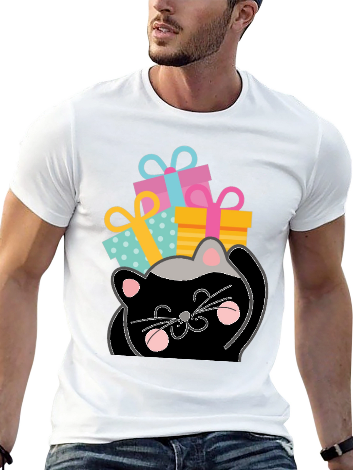 Cat with Gifts Graphic Tee