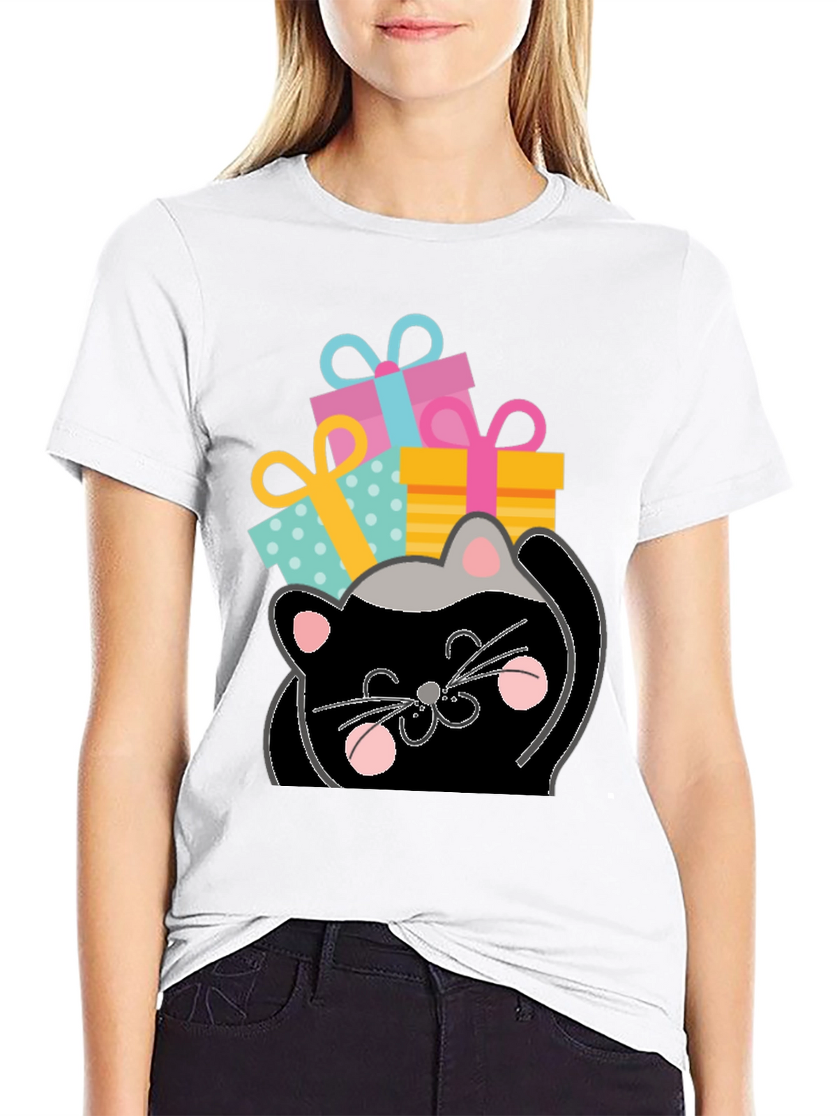 Cat with Gifts Graphic Tee