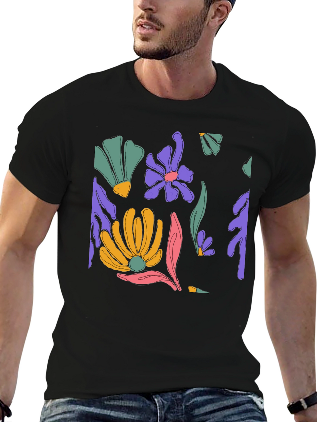 Floral Print Black T-Shirt