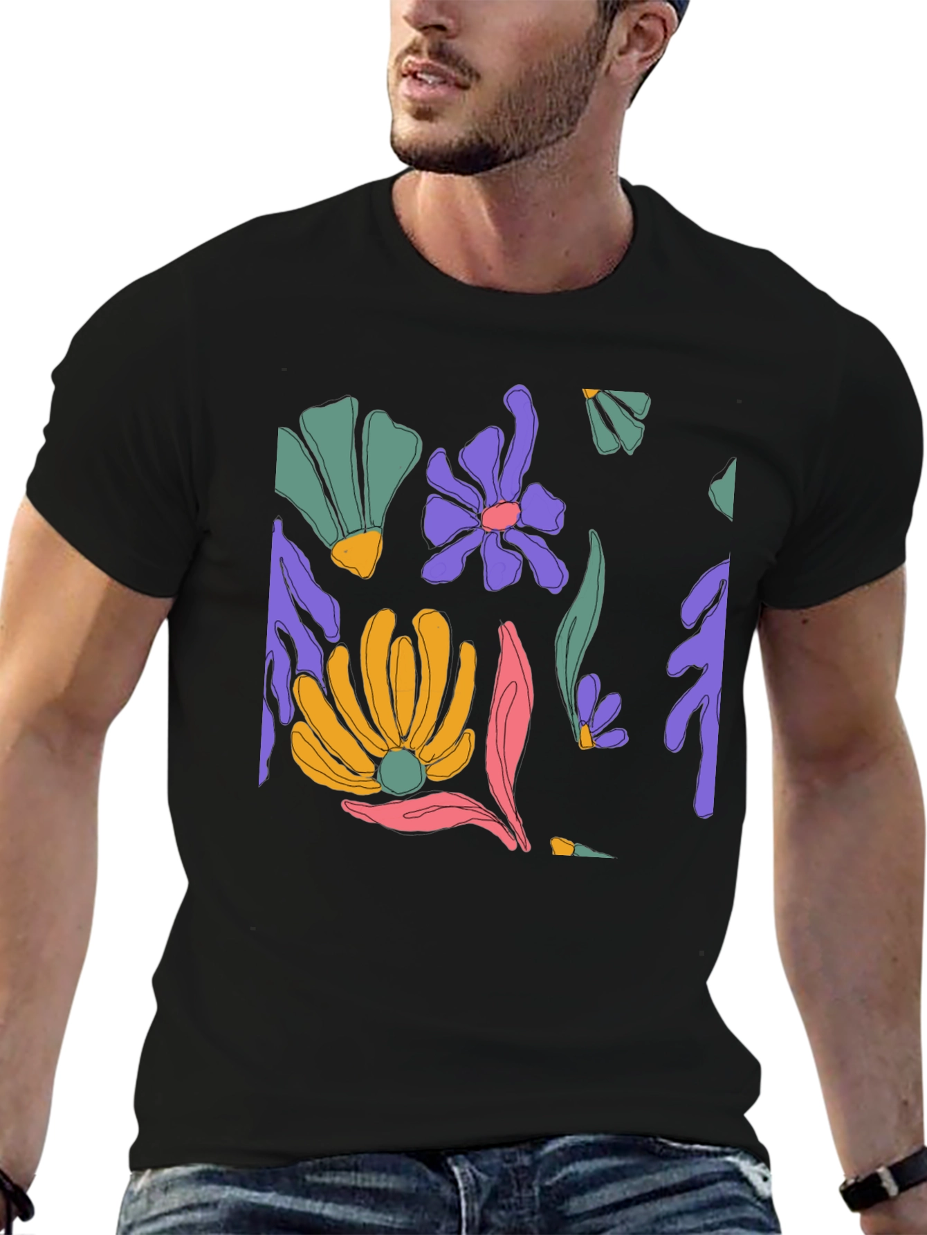 Floral Print Black T-Shirt