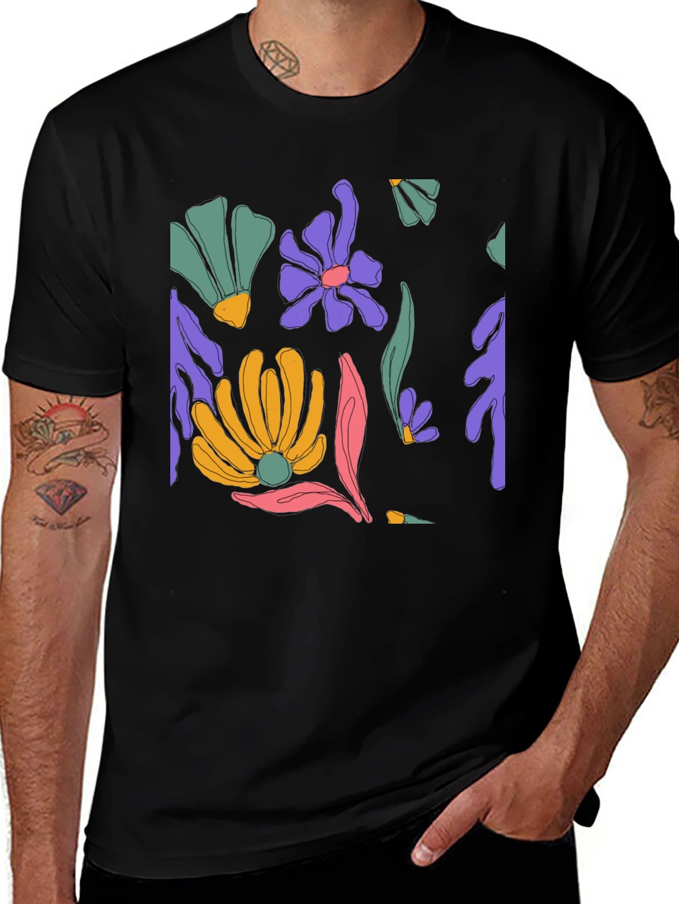 Floral Print Black T-Shirt