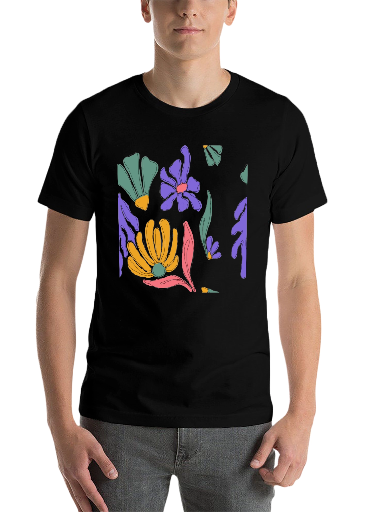 Floral Print Black T-Shirt