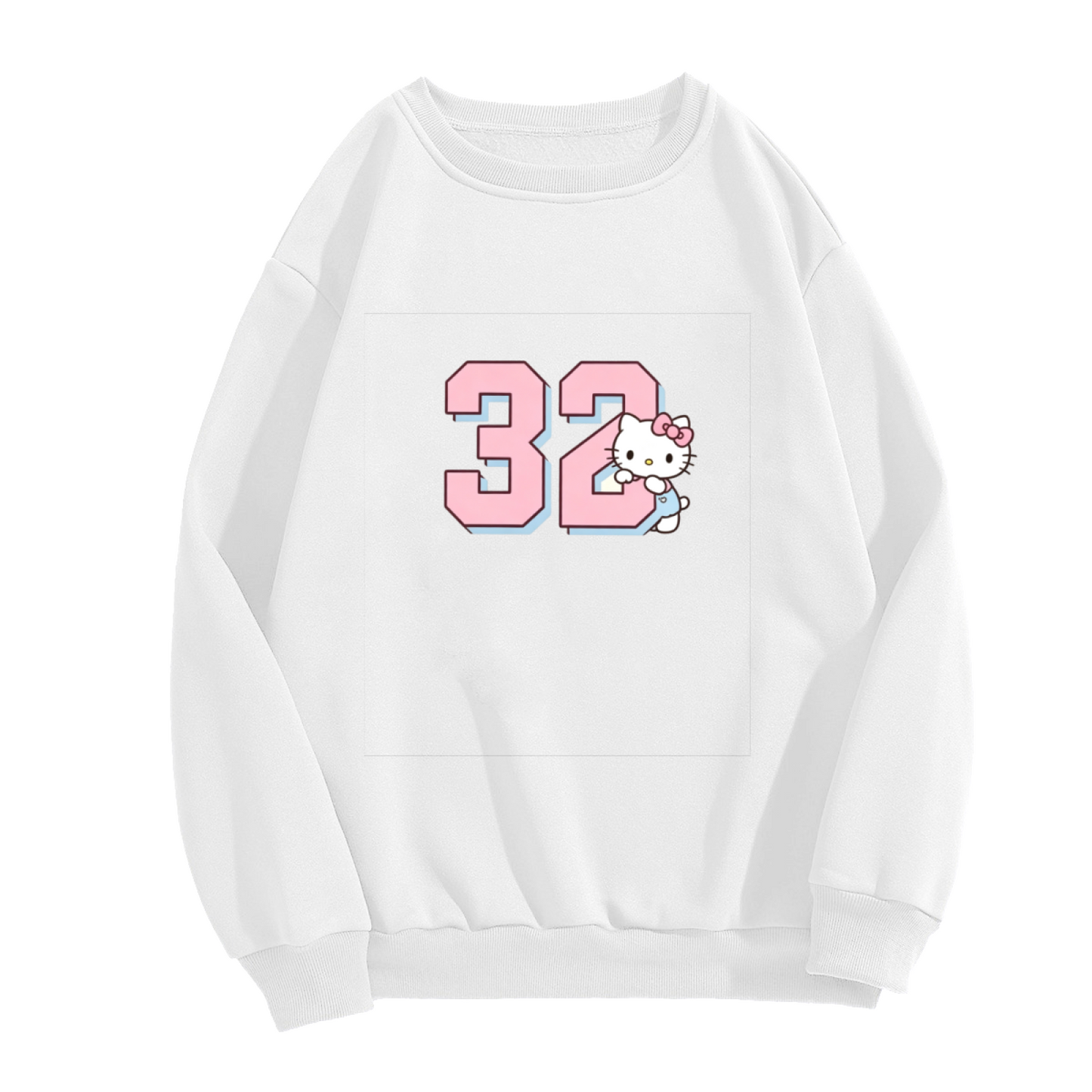 Cute Hello Kitty Number 32 Varsity Style Crewneck Sweatshirt