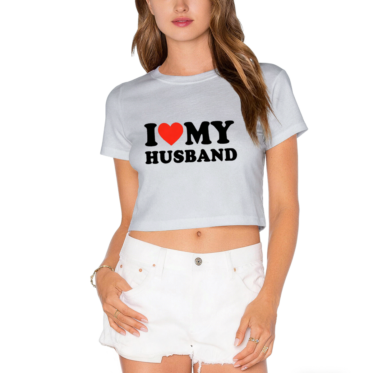 I Love My Husband Cute Lime Green Crop Top