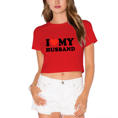 I Love My Husband Cute Lime Green Crop Top