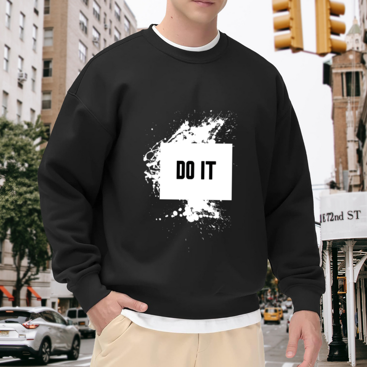 Do It Crewneck Sweatshirt, Motivational Minimalist Graphic Pullover with Paint Splash Design