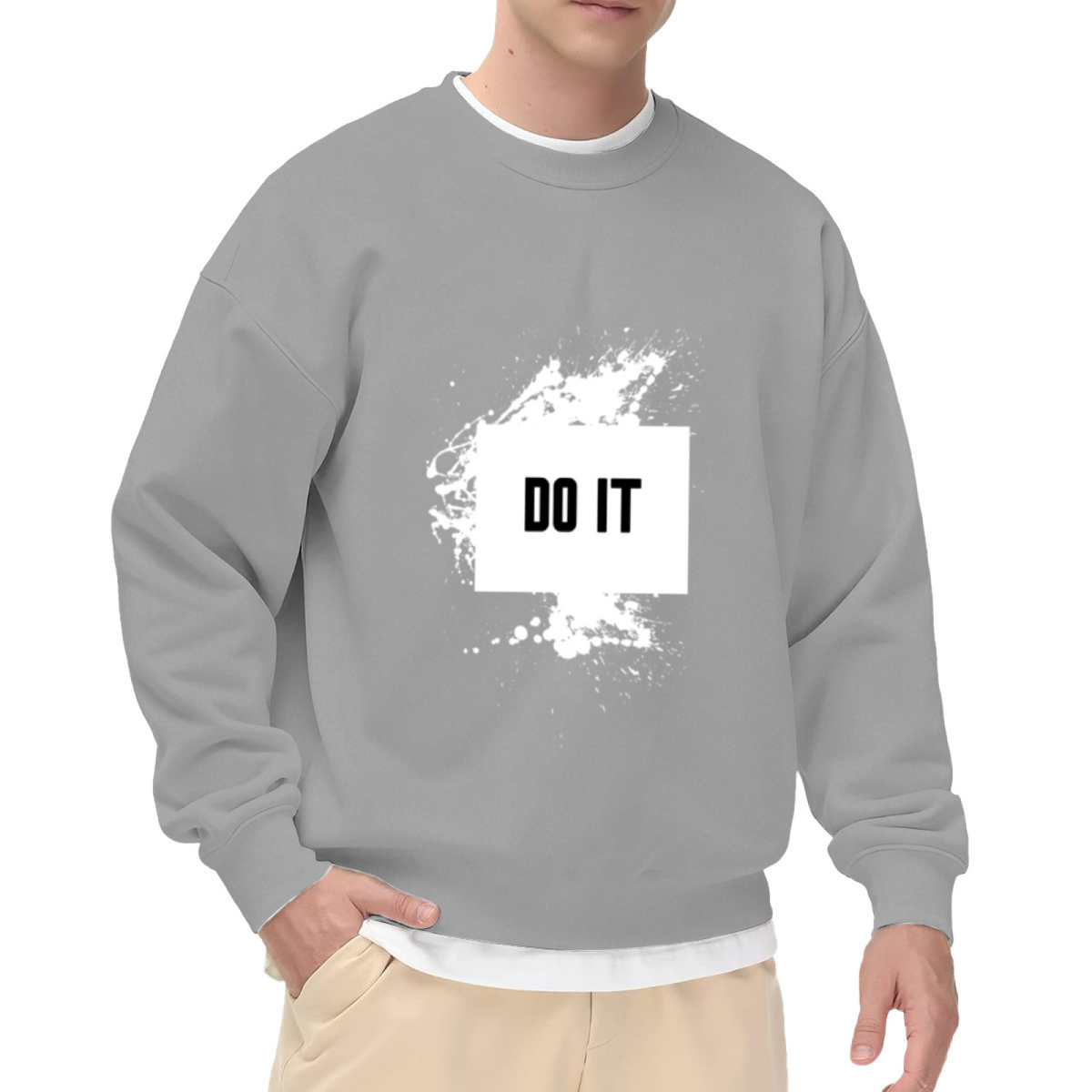 Do It Crewneck Sweatshirt, Motivational Minimalist Graphic Pullover with Paint Splash Design