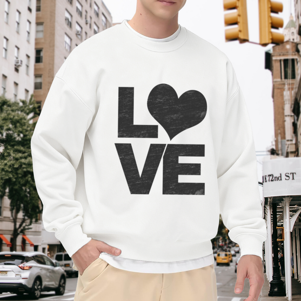 LOVE Heart Block Letter Crewneck Sweatshirt | Vintage Distressed Graphic Pullover, Minimalist Heart Letter Top, Valentine's Day Gift