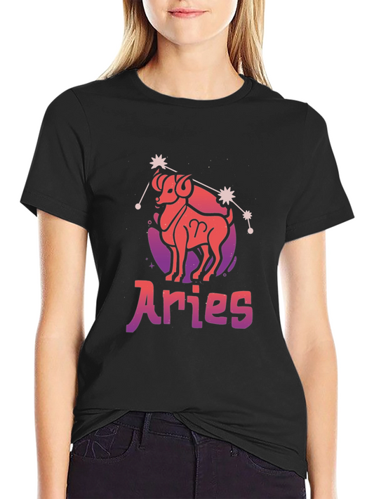 Aries Zodiac Graphic T-Shirt - Black Cotton Tee