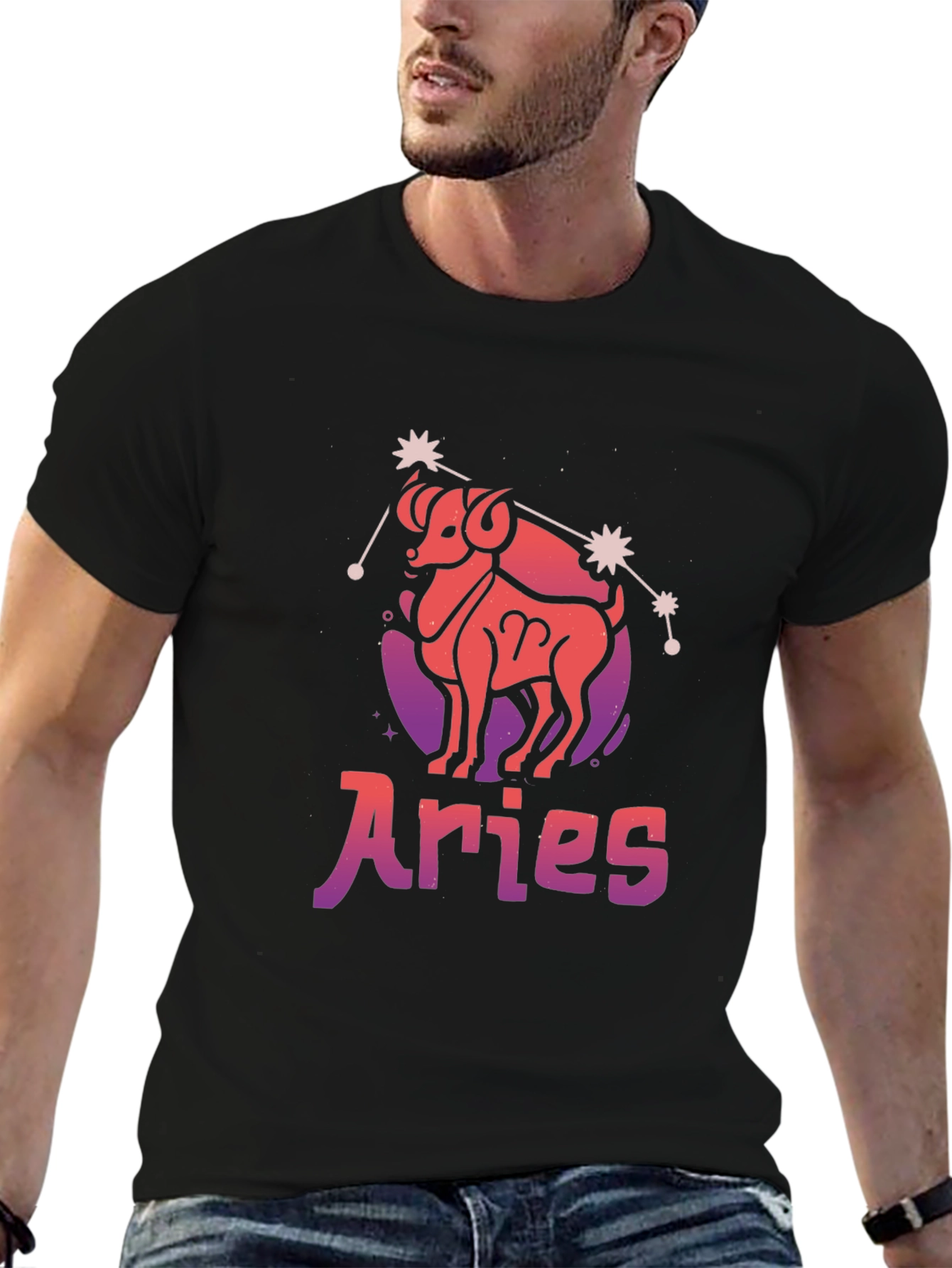 Aries Zodiac Graphic T-Shirt - Black Cotton Tee