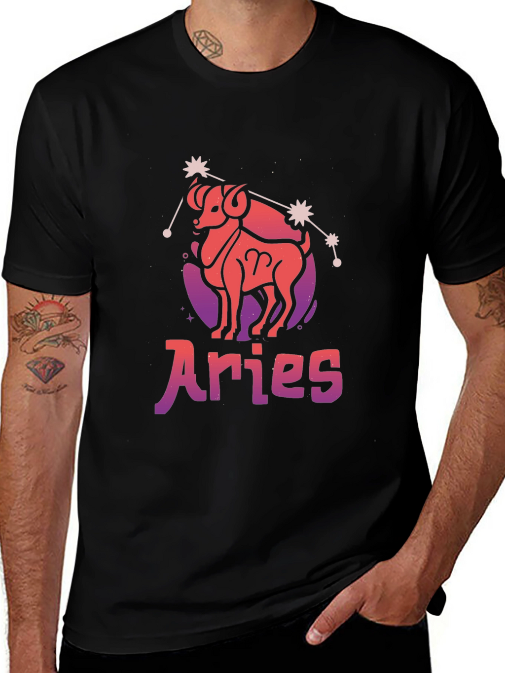Aries Zodiac Graphic T-Shirt - Black Cotton Tee