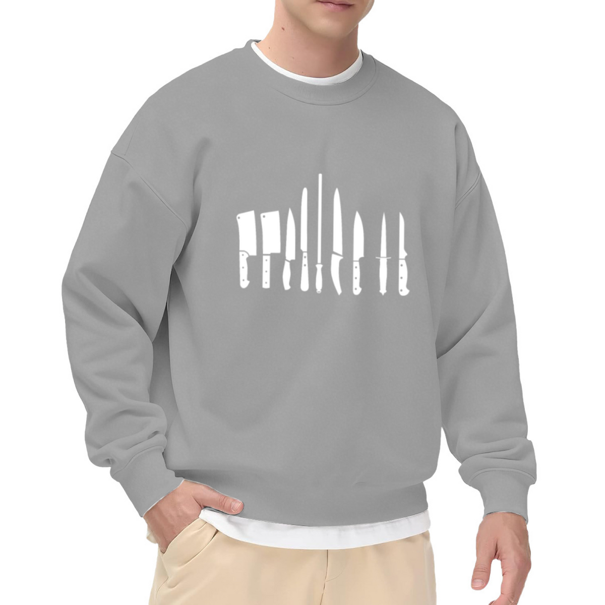 Chef Knife Collection Crewneck Sweatshirt, Kitchen Knives Silhouette Pullover, Chef Cooking Gift