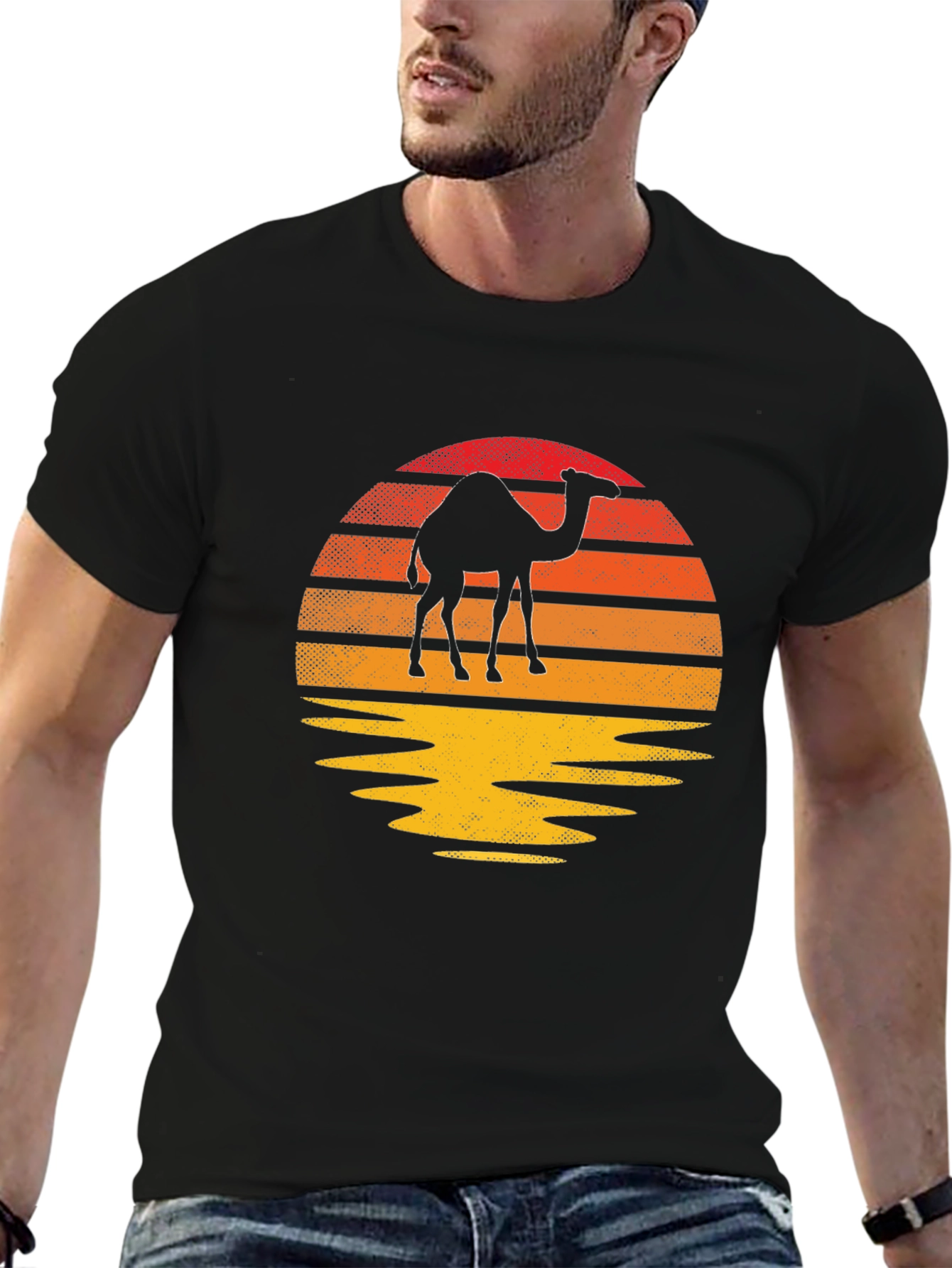 Camel Sunset Graphic Tee - Retro Style