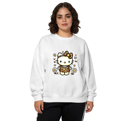 Wild Leopard?Print Hello Kitty Floral Vibe Crewneck Sweatshirt