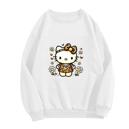 Wild Leopard?Print Hello Kitty Floral Vibe Crewneck Sweatshirt