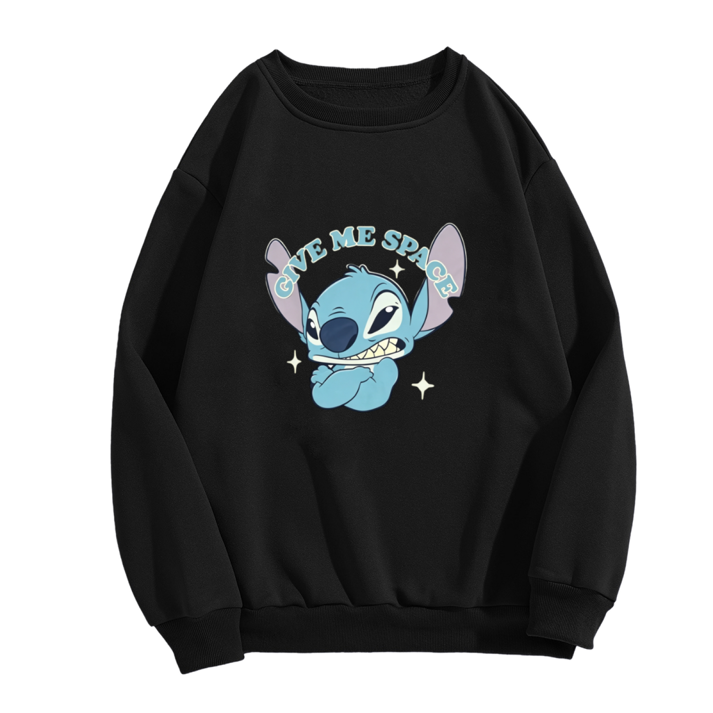 Cool Stitch Give Me Space Graphic Black Crewneck Sweatshirt