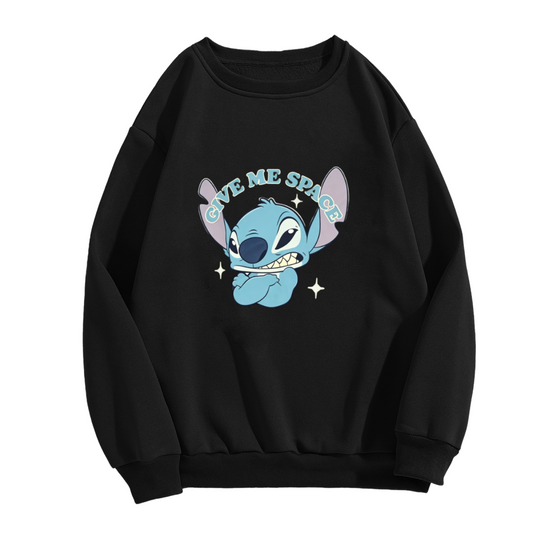 Cool Stitch Give Me Space Graphic Black Crewneck Sweatshirt