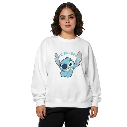 Cool Stitch Give Me Space Graphic Black Crewneck Sweatshirt