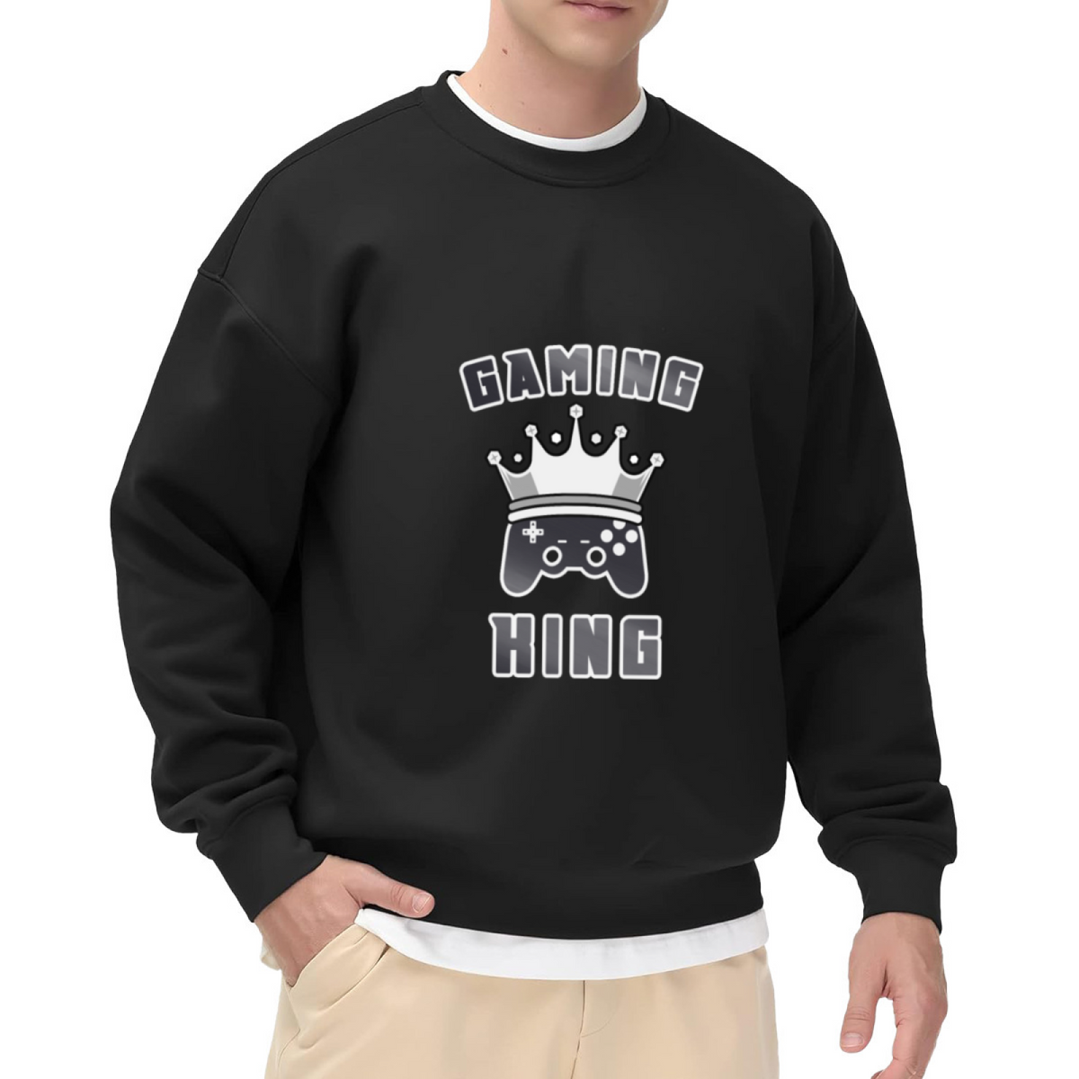Gaming King Crown Gamepad Crewneck Sweatshirt | Gamer Royalty Controller Graphic Pullover, Gamer Gift Top